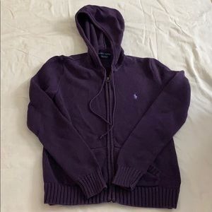 Ralph Lauren Hooded Sweater Zipper Med Dark Purple